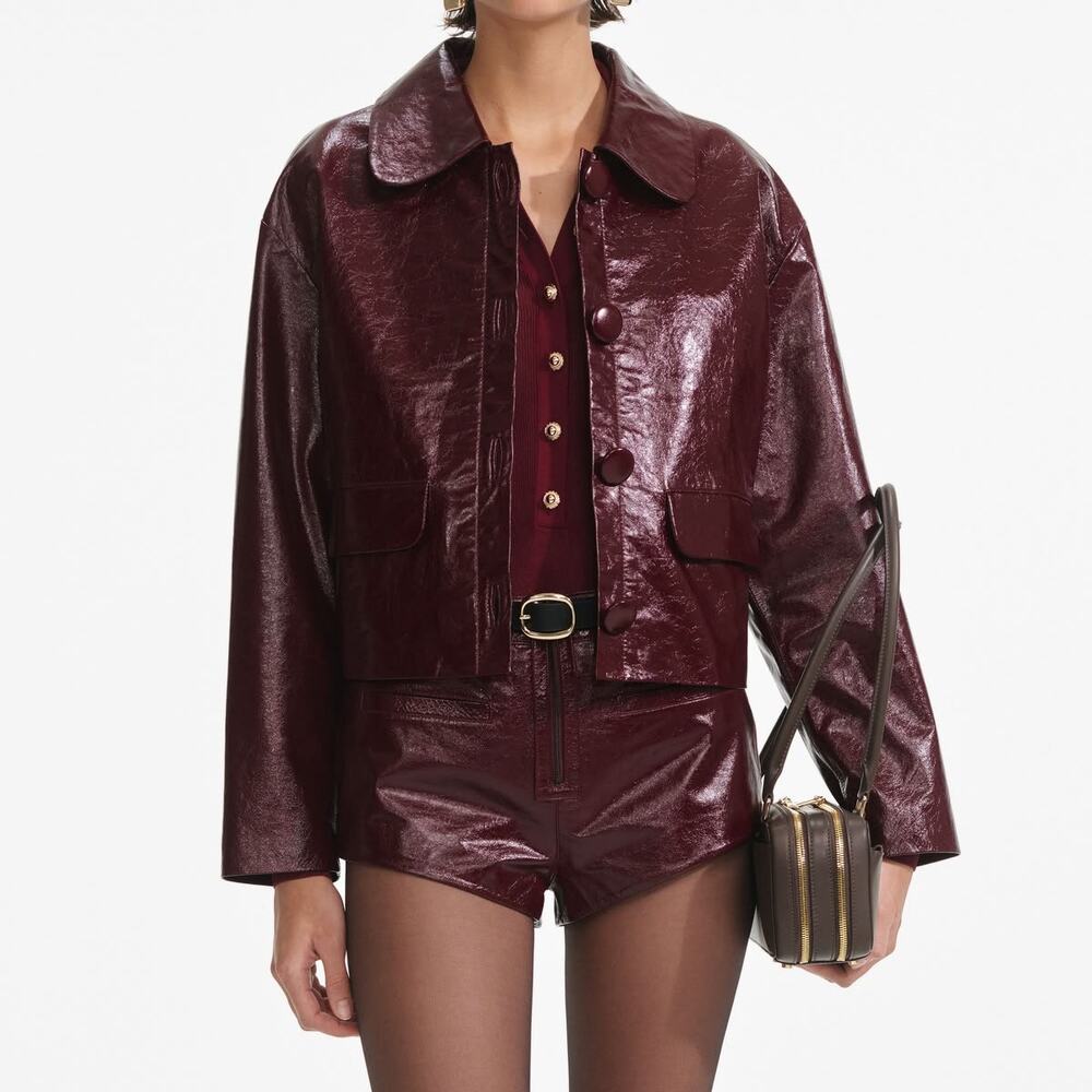 Self-Portrait Burgundy Leather Jacket